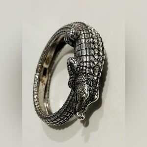 Vintage Brighton Later Gator Alligator/Crocodile Bracelet Silver Plated Crystals